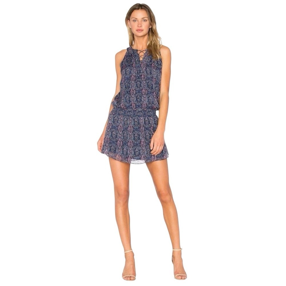 Joie Juergen High Seas Silk Dress XXS Blue Pink Paisley Lace Up Sleeveless